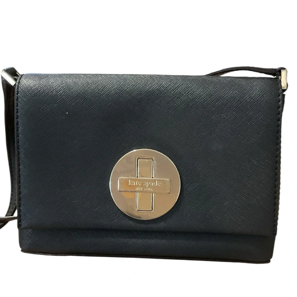 Kate Spade NY Black SAFFIANO Leather cross‎ Bag with Gold Accents